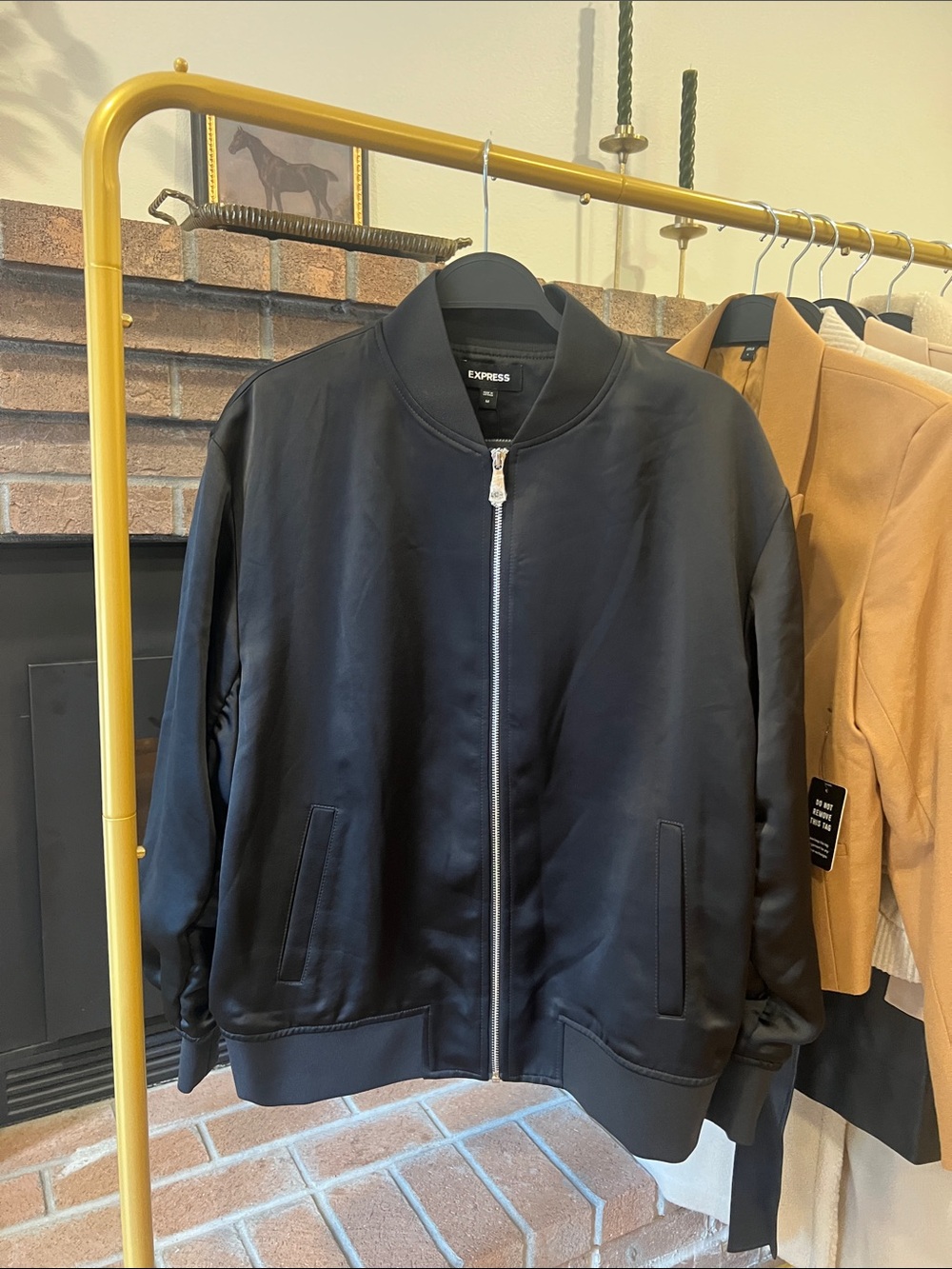 Express Black Satin Bomber Jacket